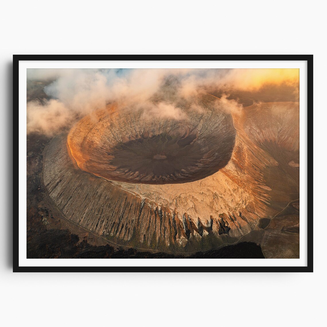 Volcanic Crater at Golden Hour Aerial Lanzarote Photography Poster