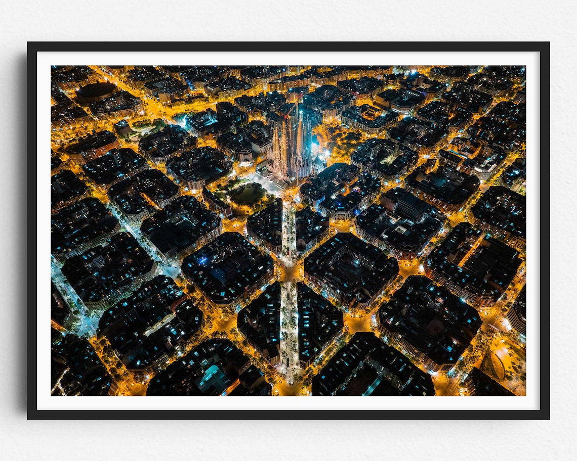 Barcelona Aerial Photo Print, Sagrada Familia Poster