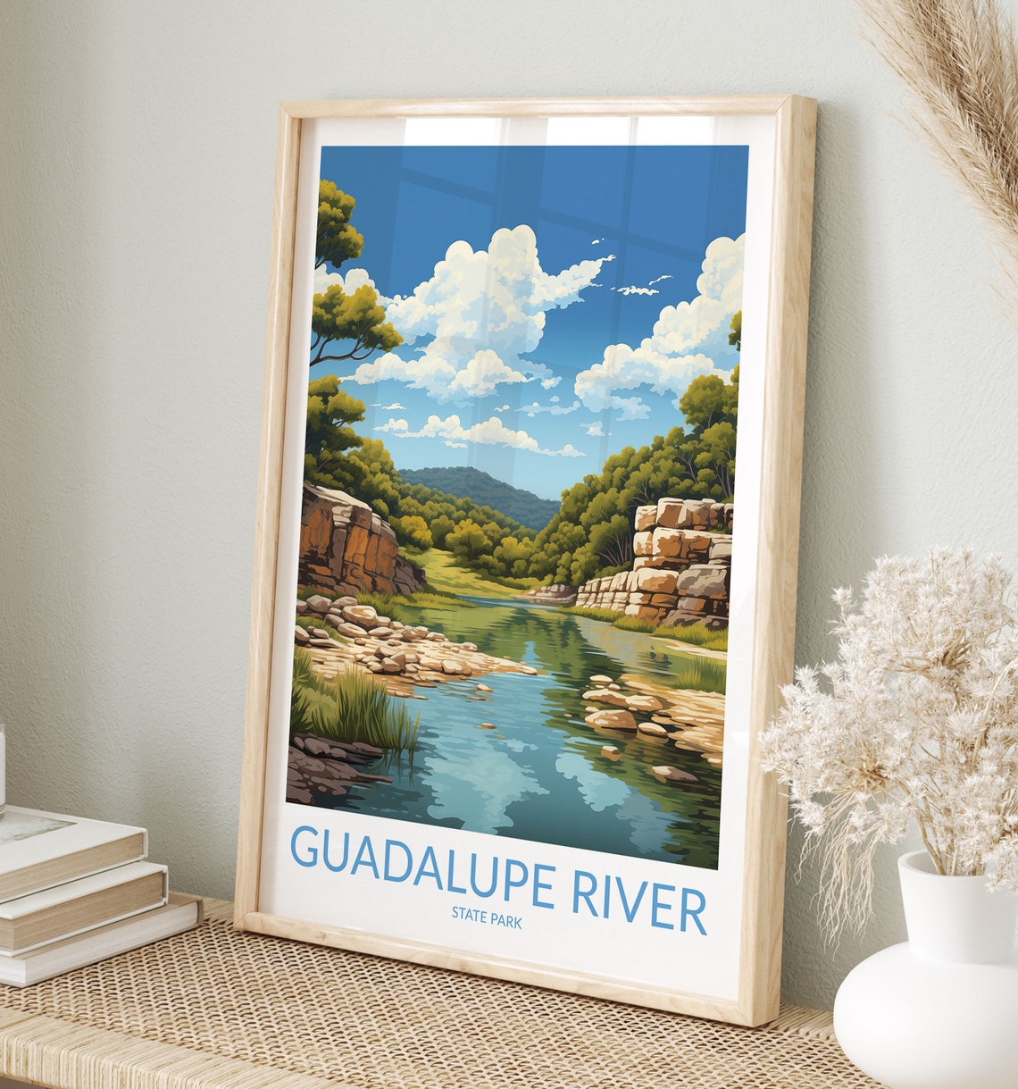 Guadalupe River State Park Rocky River Bend Nature Scene Poster