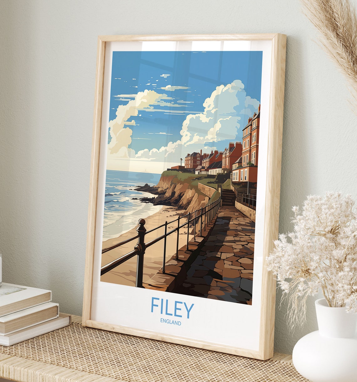 Filey England Coastal Cliffs and Seaside Path Vintage Travel Poster