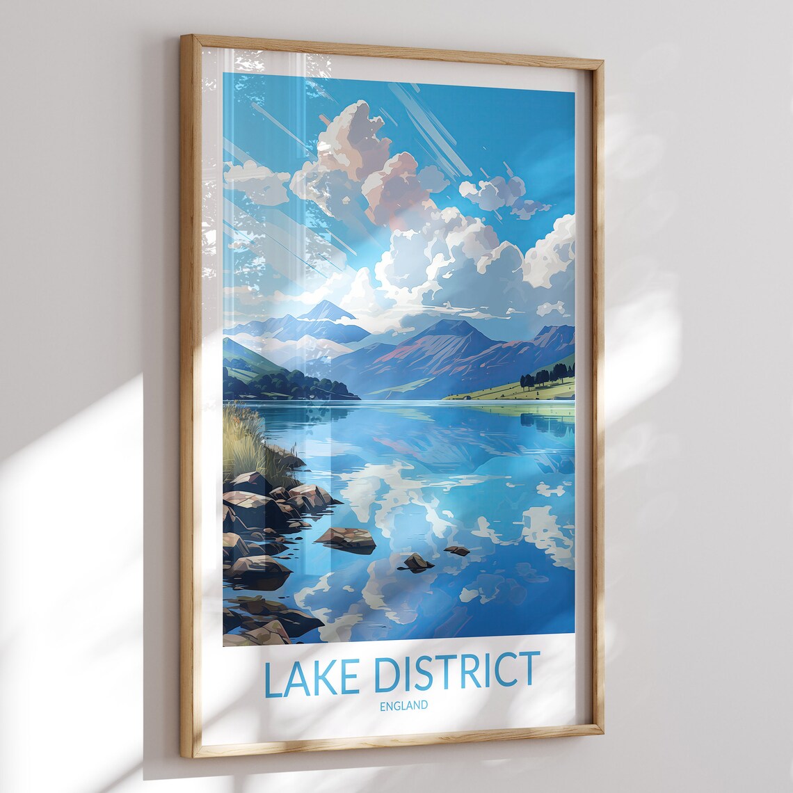Lake District England Blue Lake Mountain Reflection Travel Poster