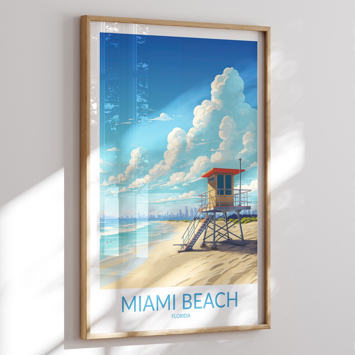 Miami Beach Florida Lifeguard Tower Vintage Travel Scene Poster