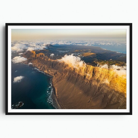Lanzarote Print Canary Islands Travel Print Travel Poster Famara Mountains Spain Print Lanzarote Wall Art Mountain Wall Art Sunset