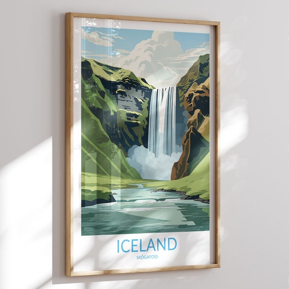 Skogafoss Print No 6 Waterfall Skogafoss Poster Skogafoss Wall Art Skogafoss Art Print Skogafoss Artwork Traveler Gift Iceland
