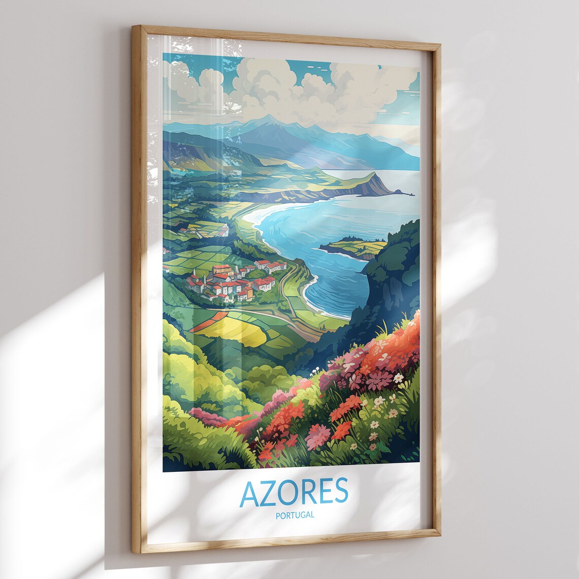 Azores Portugal Wildflower Coastal Valley Village Ocean Poster