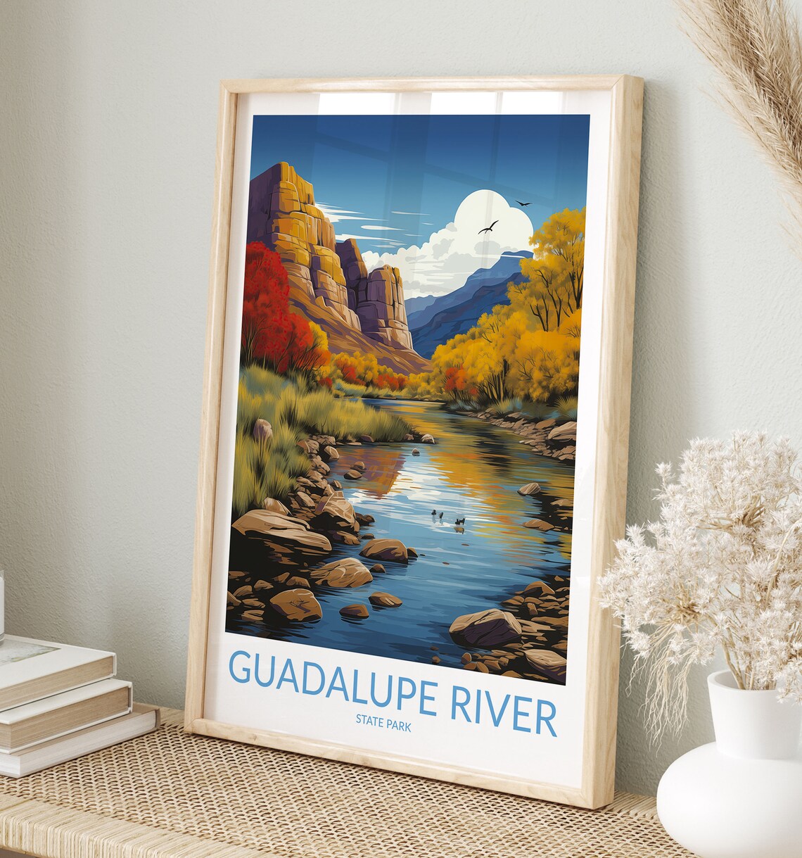 Guadalupe River State Park Autumn Canyon Landscape View Poster