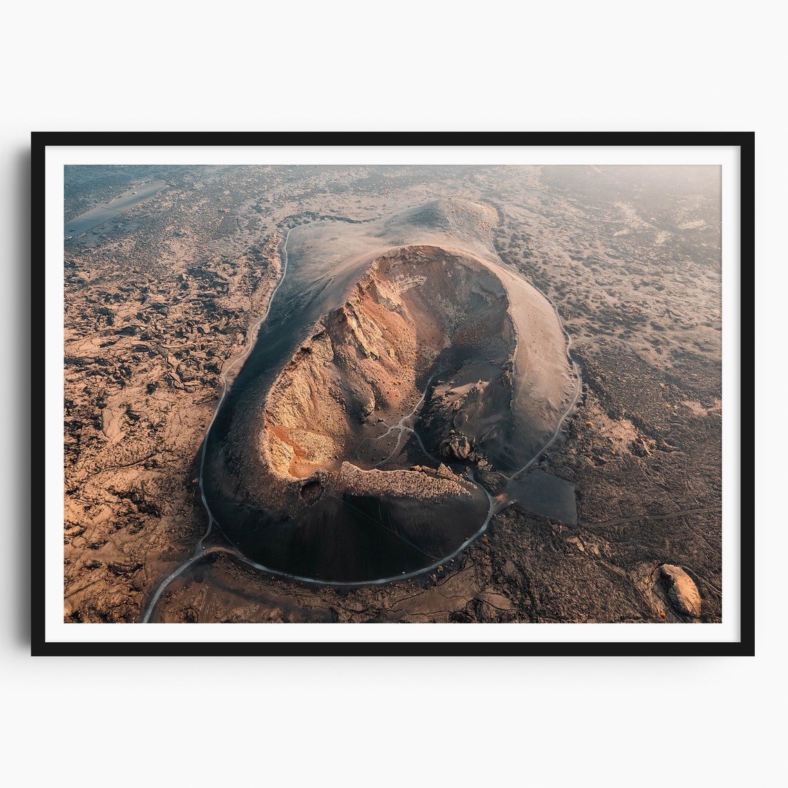 Lanzarote Cuervo Volcano Crater Top Down Aerial Black Lava Poster