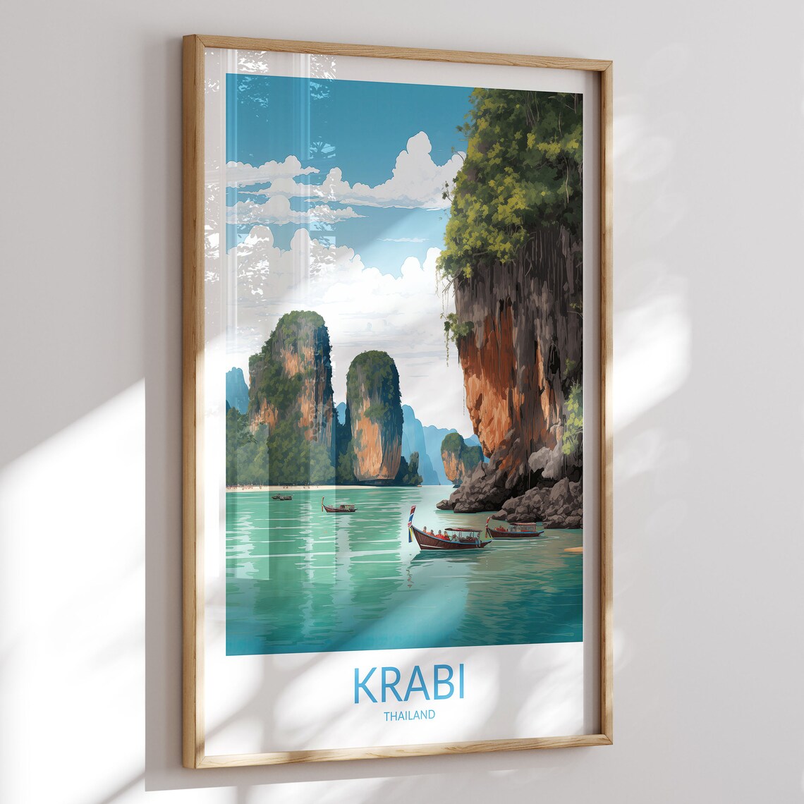 Krabi Thailand Limestone Karsts Longtail Boats Emerald Bay Poster