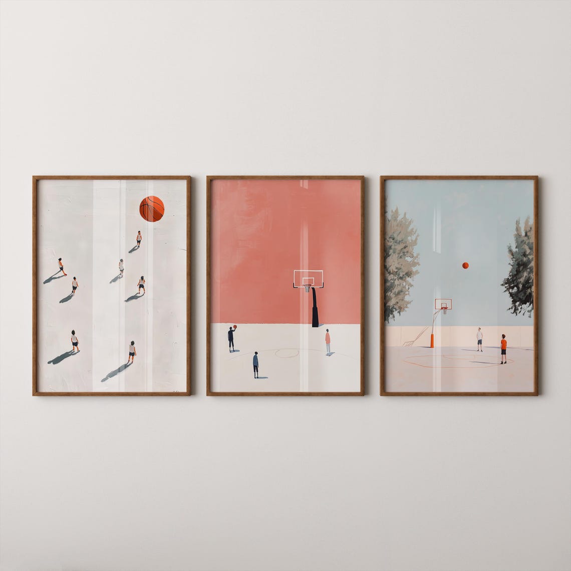 Minimalist Basketball Triptych Three Piece Court Art Set Wall Art