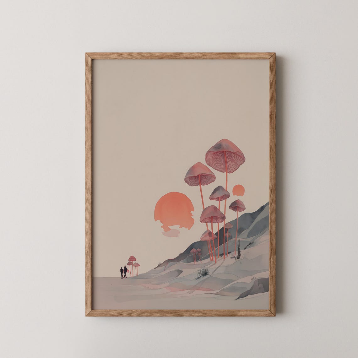 Whimsical Giant Pink Mushroom Forest Fantasy Sunset Landscape Poster