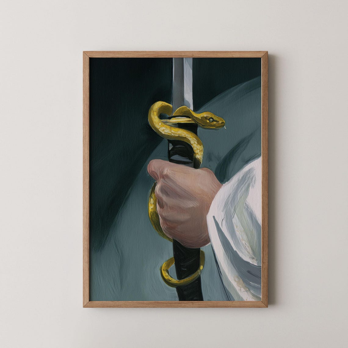 Hand Gripping A Sword With Golden Snake Coiled Fantasy Art Poster