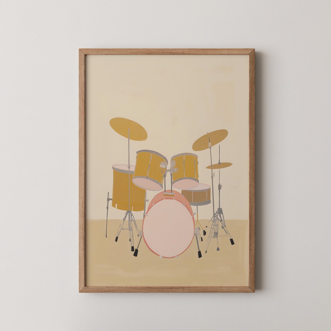 Minimalist Drum Kit Mustard Yellow Blush Pink Music Studio Art Poster