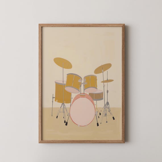 Drum Set Print Neutral Kit Painting Minimalist Music Decor Gift Wall Art