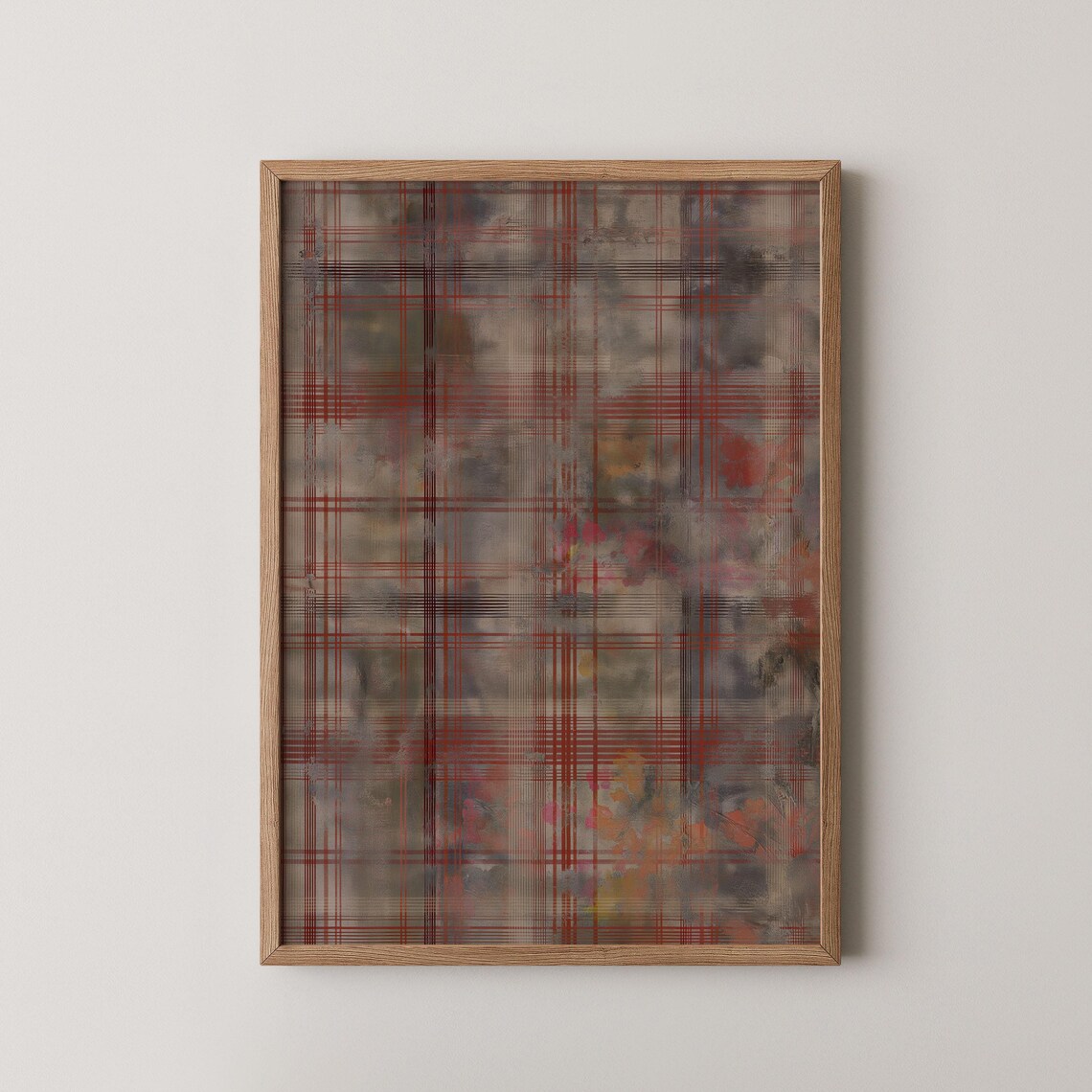 Rustic Red Plaid Textile Art Print Christmas Watercolor Holiday Wall Decor