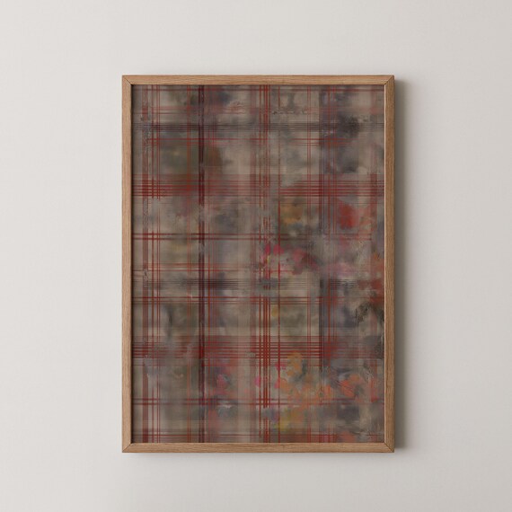 Rustic Red Plaid Textile Art Print Christmas Watercolor Holiday Wall Decor
