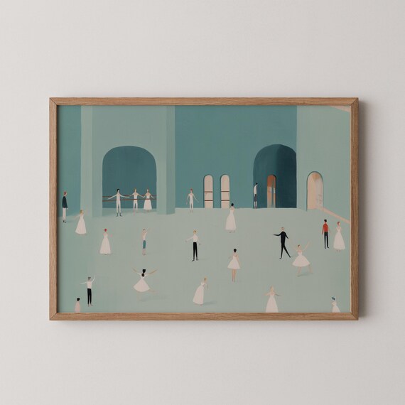 Ballerinas Line Art Print Quirky Green Tones Ballet Studio