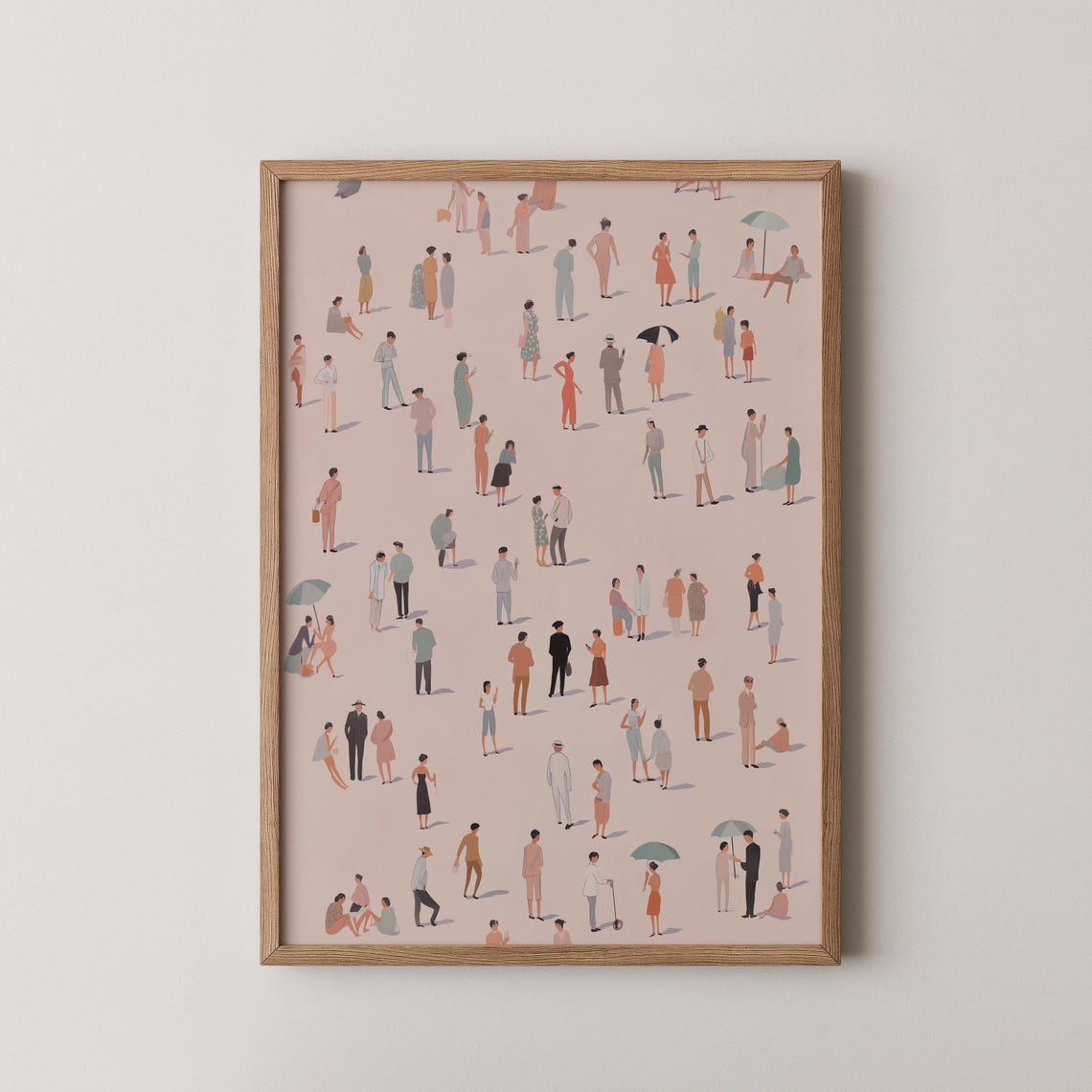 Tiny People Pattern Pink Modern Minimal People Crowd Art Poster