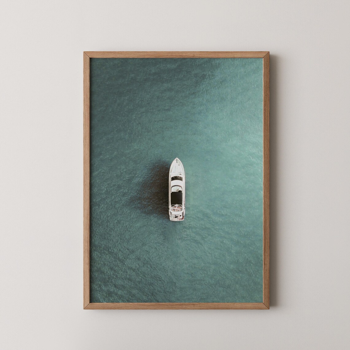 White Yacht Aerial View Teal Ocean Water Minimalist Photo Poster