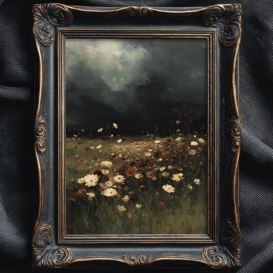 Dark Academia Flower Field Vintage Landscape Art Print