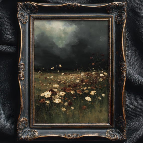 Dark Academia Flower Field Vintage Landscape Art Print
