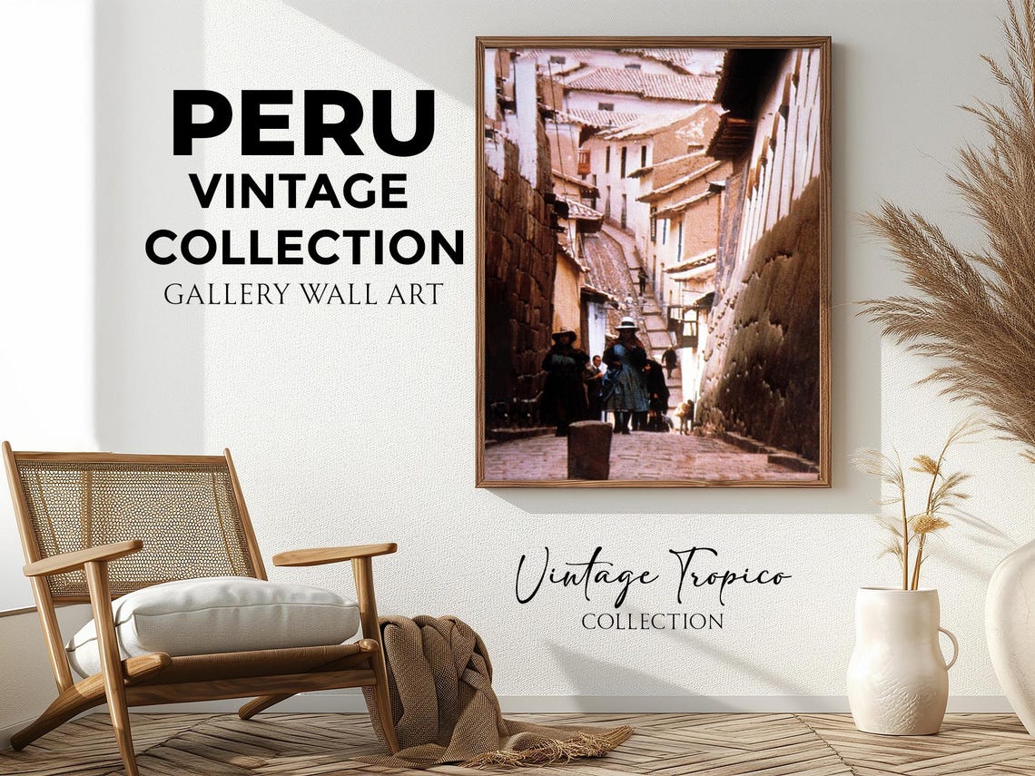 Cusco Peru Narrow Cobblestone Alley Inca Stone Walls Vintage Poster