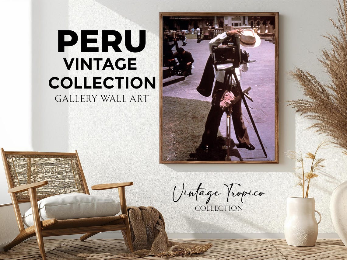 Vintage Street Photographer Old Camera Tripod Plaza Peru Wall Art