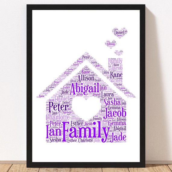 Personalised House Word Cloud Print New Home Family House Warming Gift A5 A4 Framed Or Unframed Wall Art Home Decor
