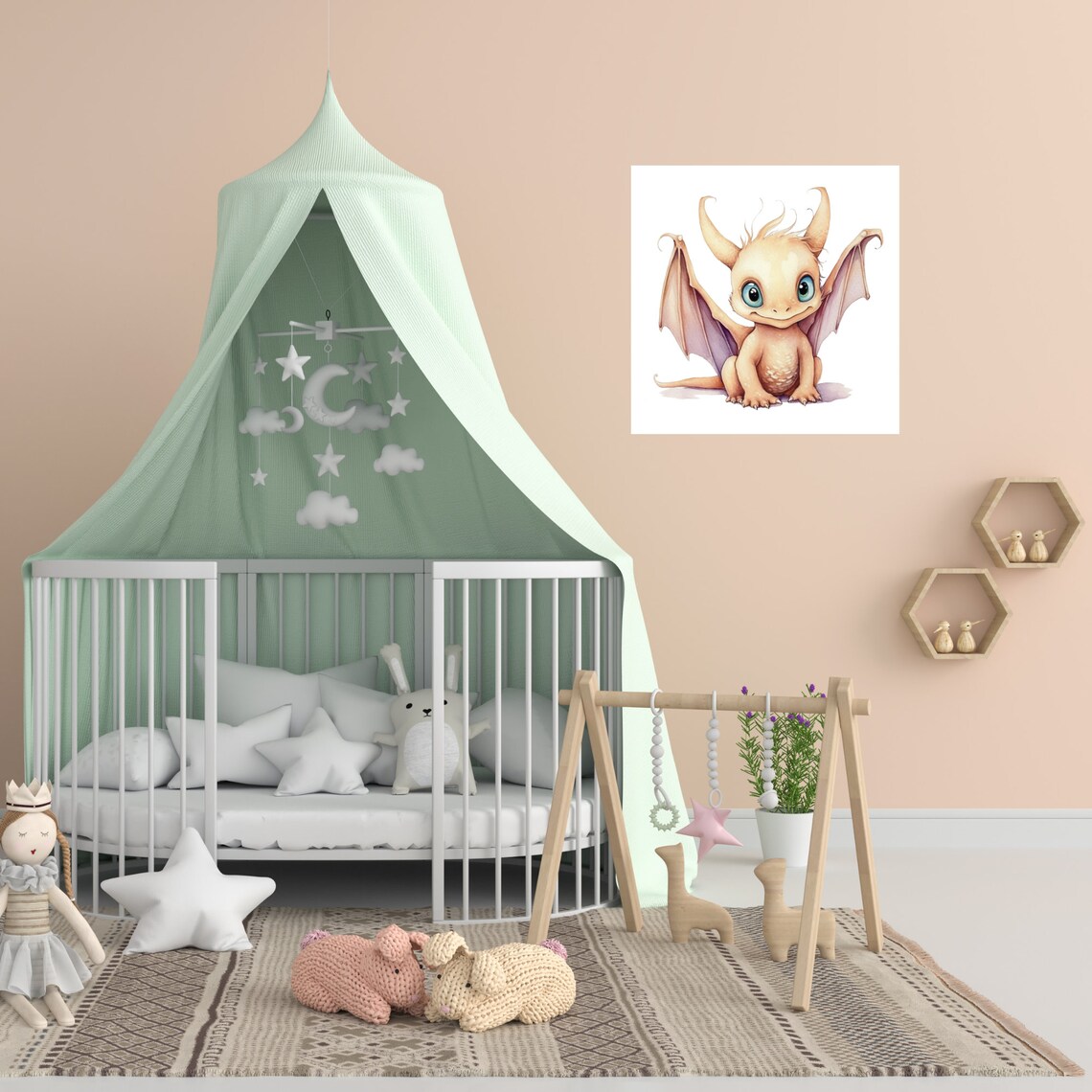 Adorable Watercolor Baby Dragon Fantasy Nursery Keepsake Poster - Image 4