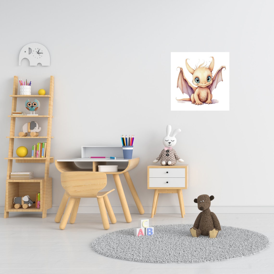 Fantasy Dragon Picture In Watercolor Colors As A Dragon Poster Perfect As A Childrens Room Dragon Decoration Or Baby Room Picture - Image 5