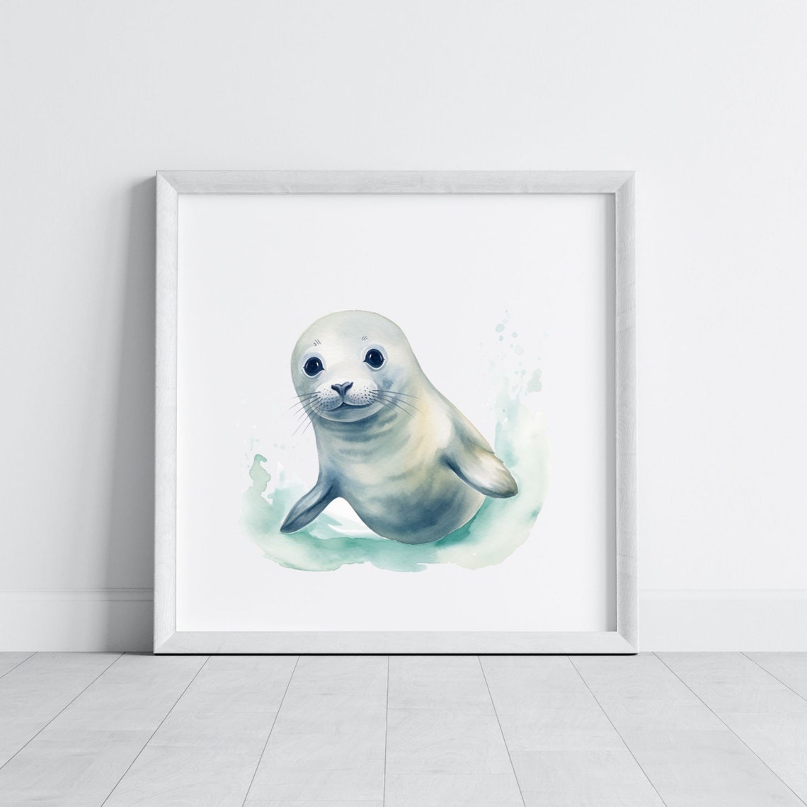 Sweet Baby Seal Watercolor Splash Ocean Waves Nursery Animal Poster - Image 5