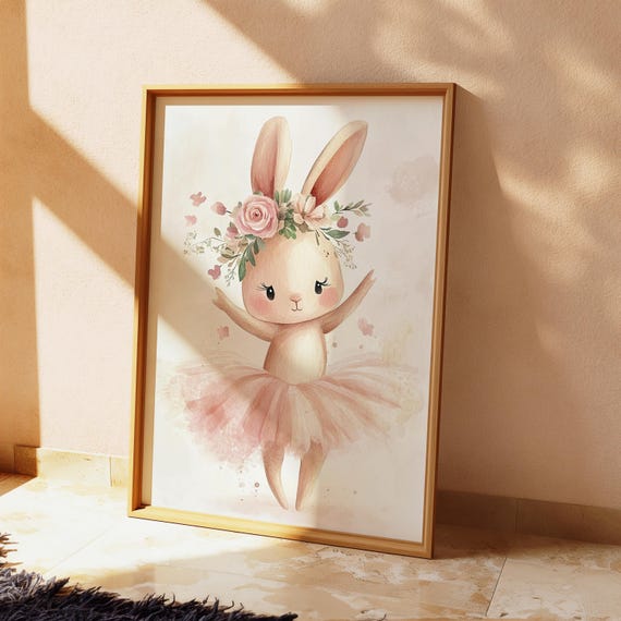 Bunny Ballerina Nursery Print Tutu Flowers