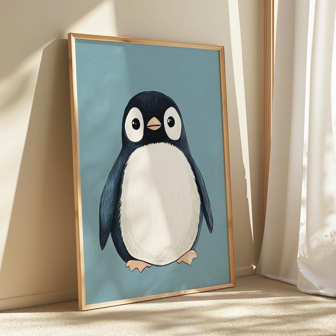 Adorable Baby Penguin Minimalist Blue Nursery Animal Art Poster