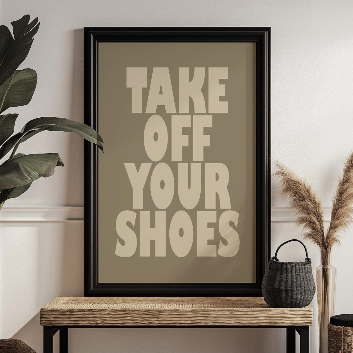 Take Off Your Shoes Bold Typography Minimalist Entryway Decor Wall Art