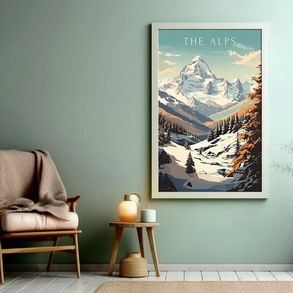 The Alps Snowy Mountain Peak Pine Forest Vintage Travel Poster - Image 3