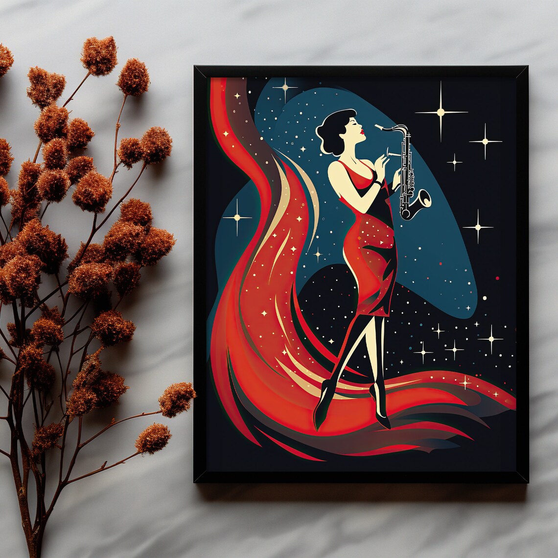 Saxophone Poster Vintage Music Poster Woman Saxophone Poster Jazz Poster Saxophone Wall Art Music Lover Gift Retro Music Poster - Image 4