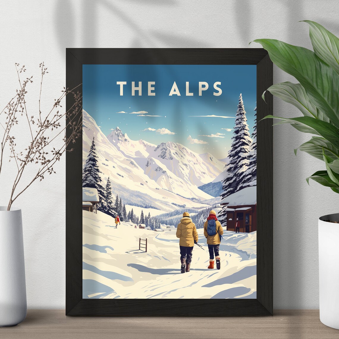 The Alps Snowy Mountain Trail Hikers Winter Vintage Travel Poster - Image 5