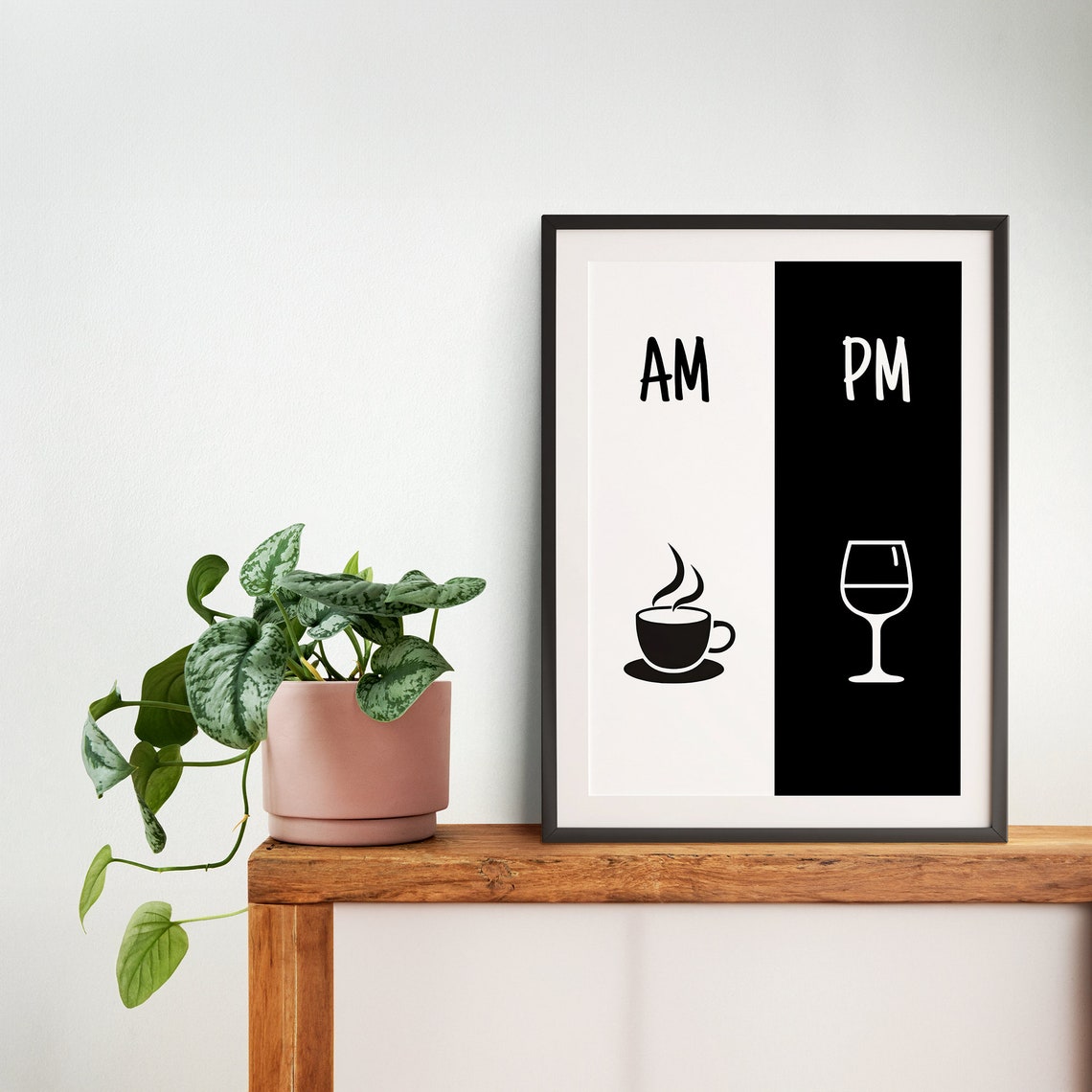 AM Coffee PM Wine Funny Split Black White Kitchen Gift Poster - Image 4