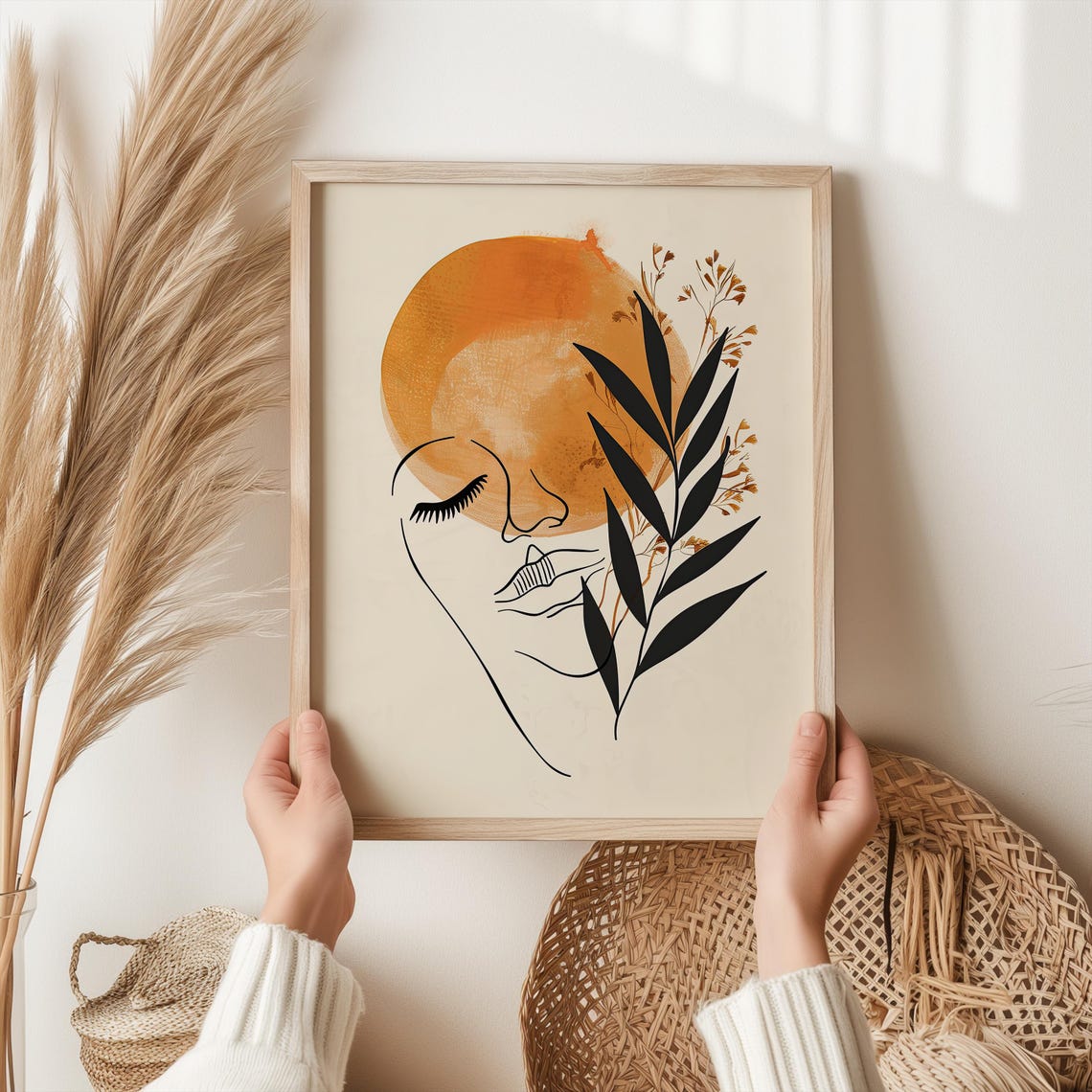 Boho Set of 3 Woman Line Art Botanical Leaf Modern Decor Poster - Image 3