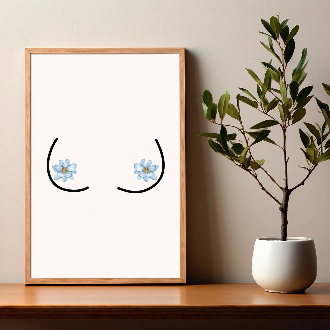 Minimalist Feminine Line Art with Blue Flowers Botanical Poster - Image 5