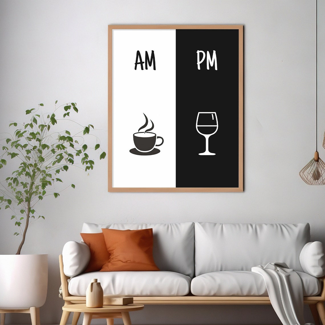 AM Coffee PM Wine Funny Split Black White Kitchen Gift Poster - Image 5
