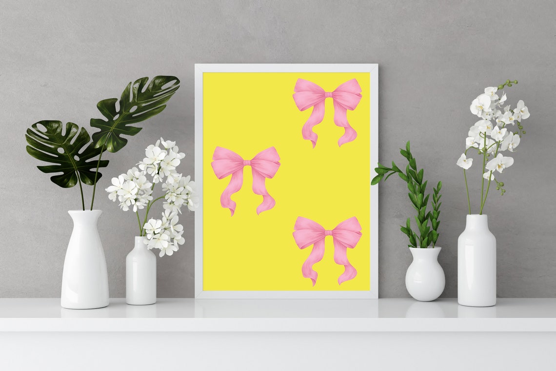 Pink Bows Yellow Coquette Girly Preppy Trendy Wall Art Poster Print - Image 5