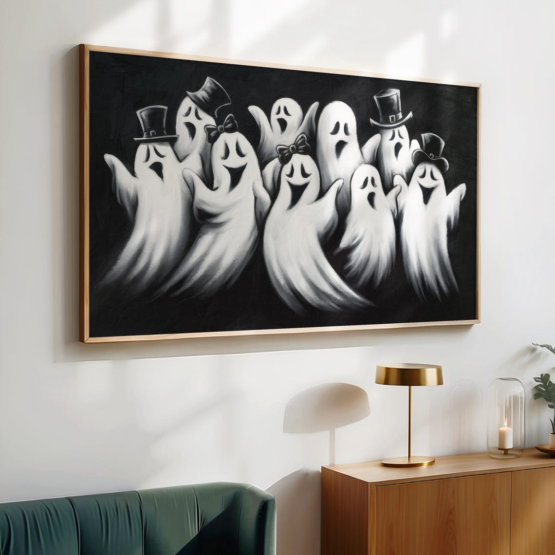 Frame Tv Art Ghost Modern Neutral Halloween Frame Tv Spooky Fall Decor Cute Ghosts Painting Whimsical Black White Art Tv - Image 2