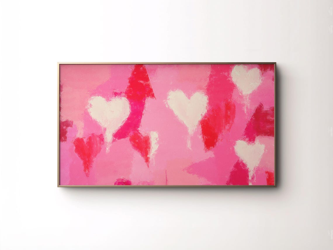 Colorful Pink Abstract Textured Hearts Valentine Romantic Art Poster