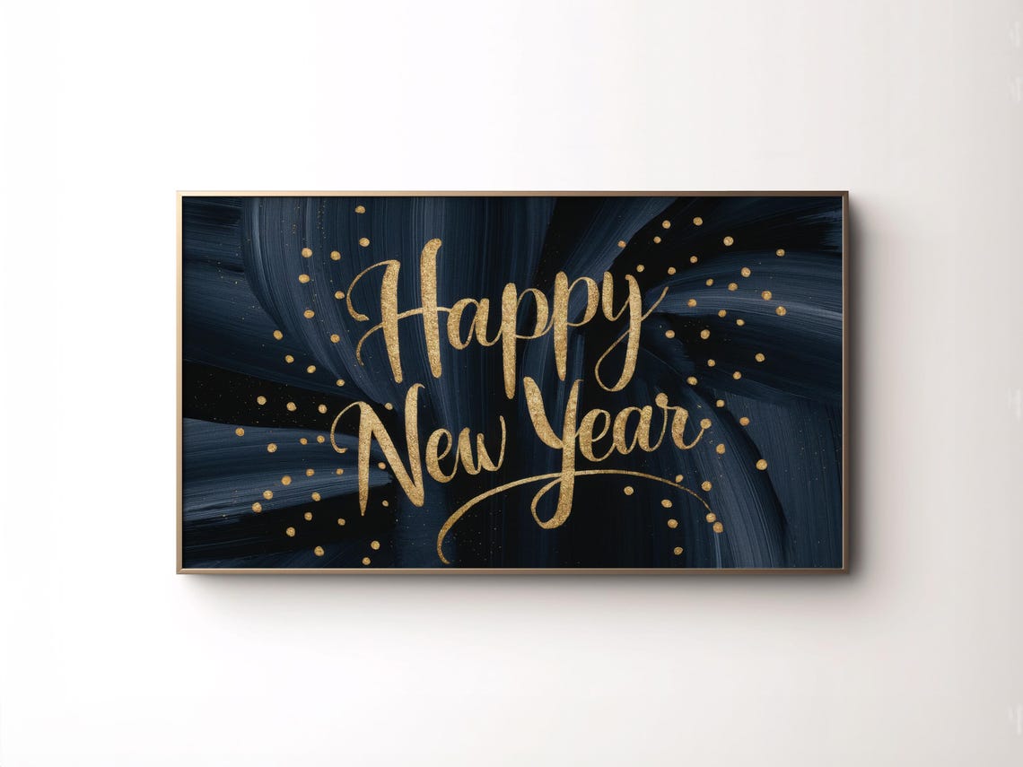 Happy New Year Black Gold Confetti Holiday Party Celebration Art Print