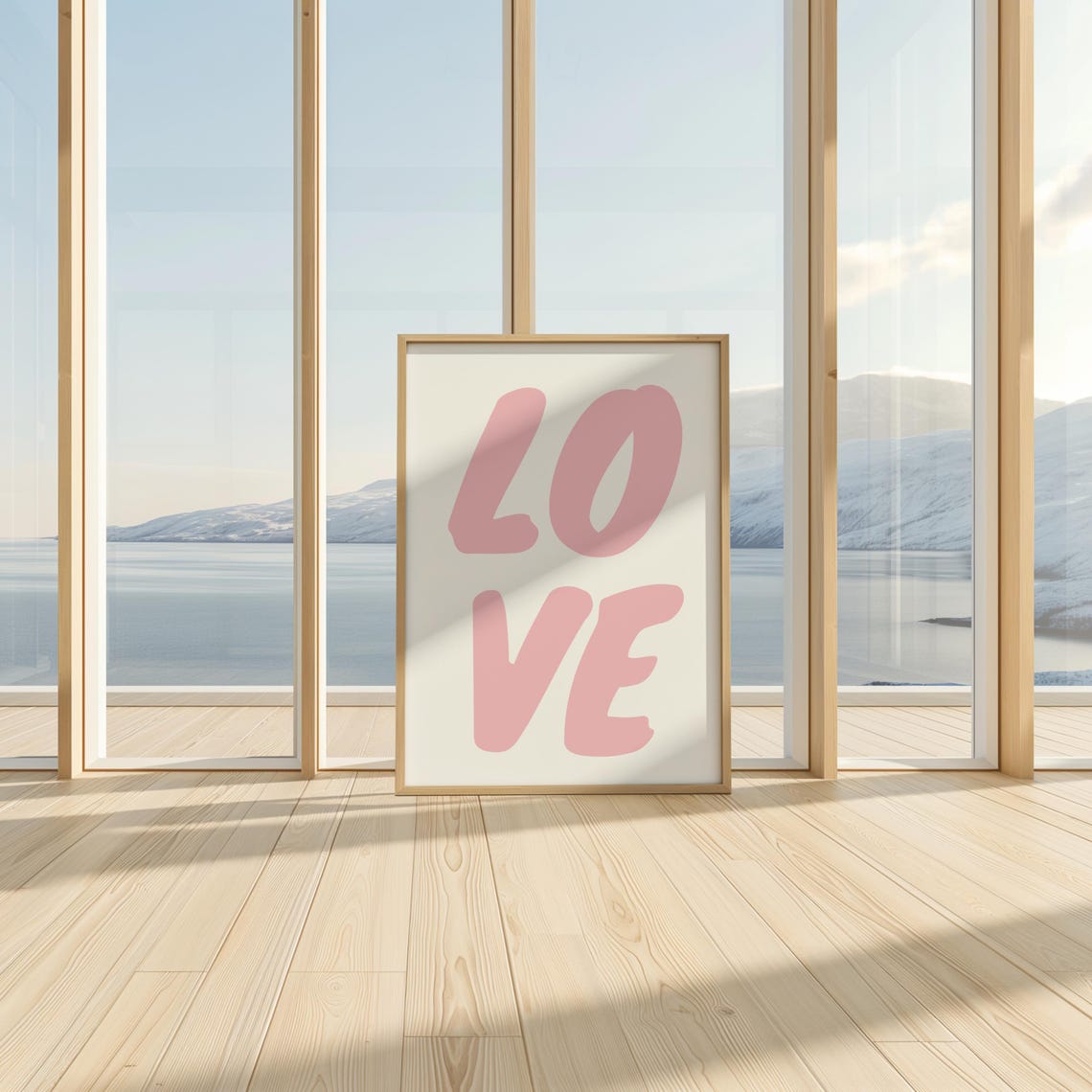 Pink LOVE Typography Minimalist Romantic Heart Decor Wall Art - Image 3