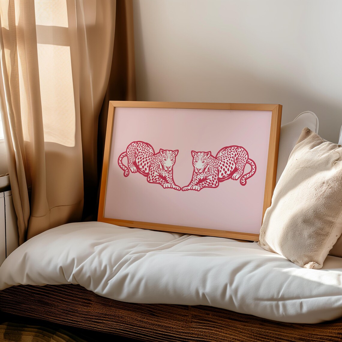 Twin Pink Cheetahs Mirrored Jungle Cat Preppy Dorm Room Poster - Image 2