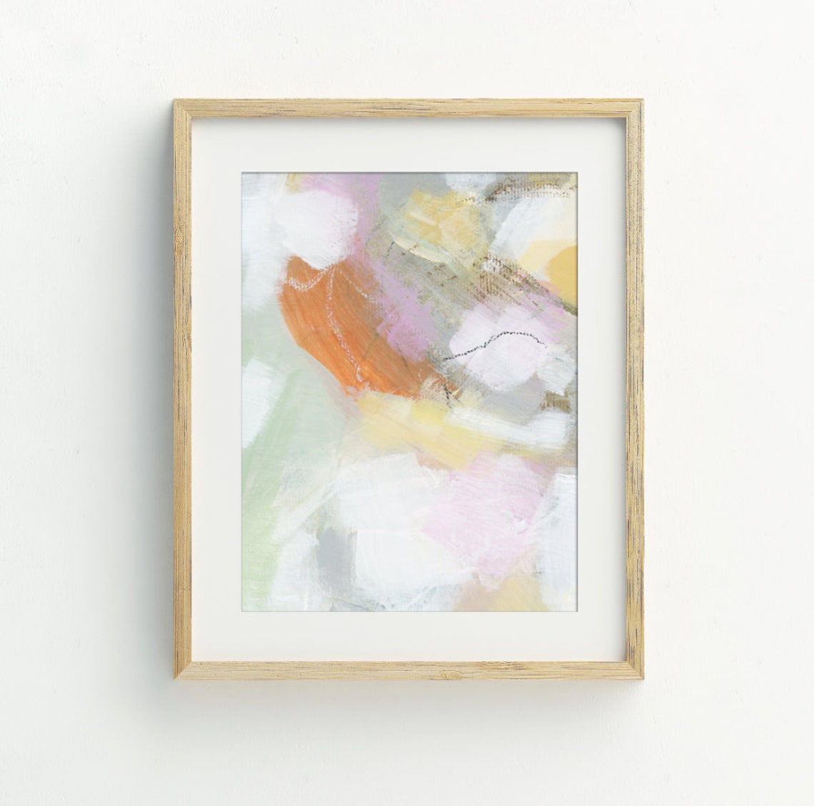 Soft Pastel Abstract Painting Orange Pink Modern Contemporary Wall Art - Image 2
