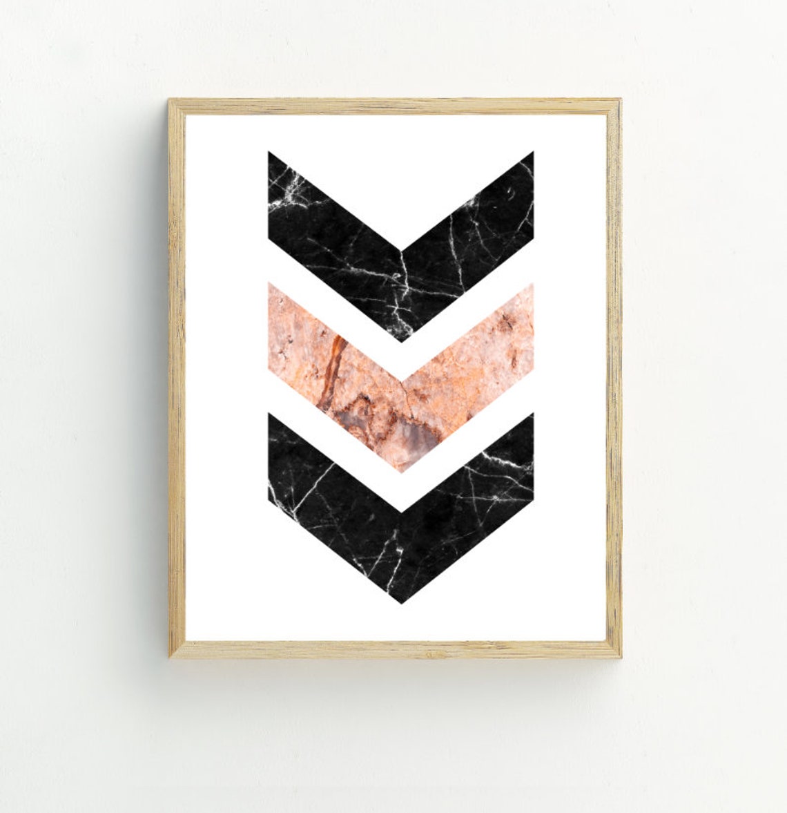 Black Pink Marble Chevron Geometric Modern Minimalist Wall Art - Image 2