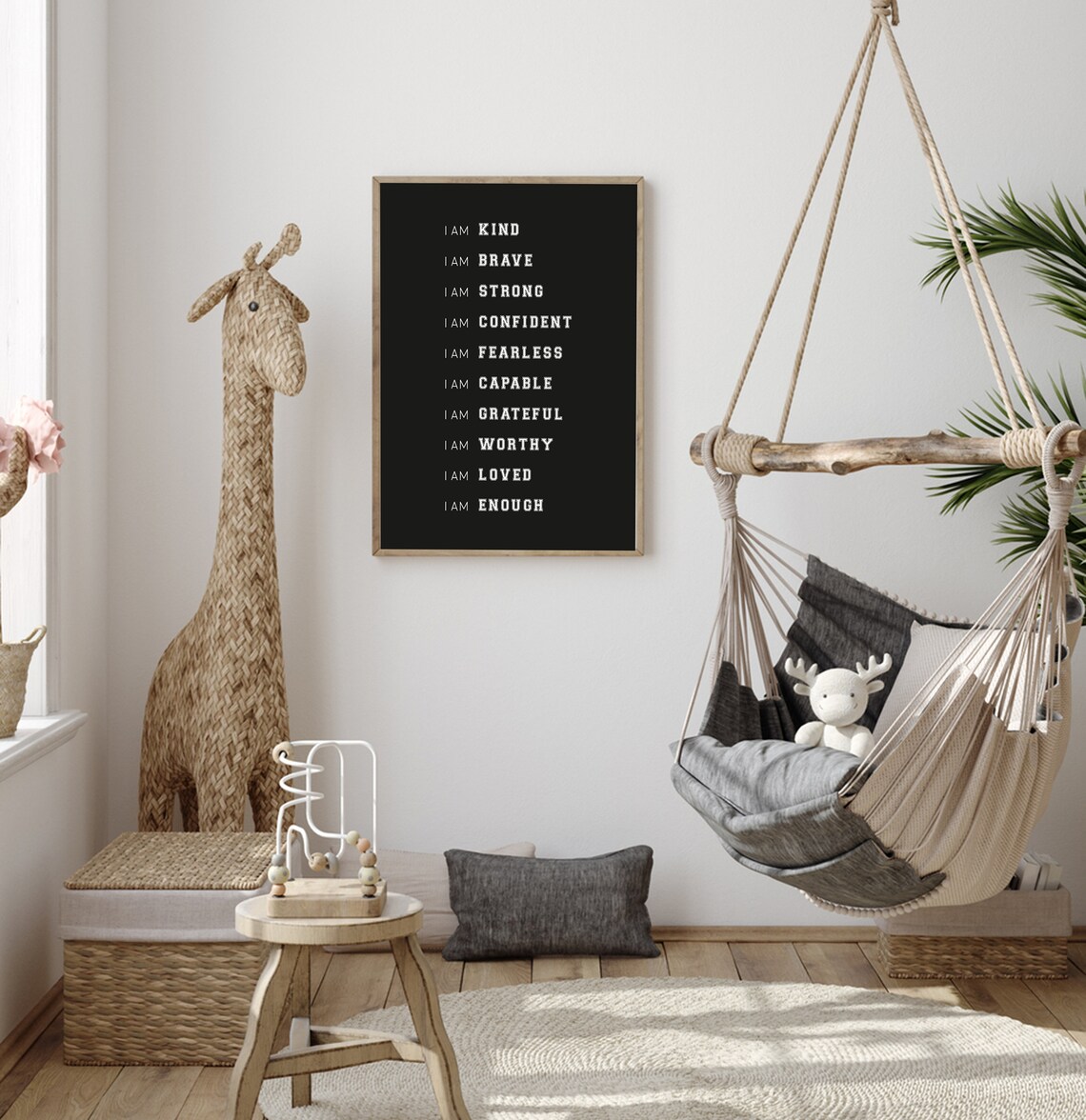 Inspirational Nursery Decor Black Background Affirmations For Kids Rainbow Affirmations Wood Sign I Am Kind Smart Loved - Image 4