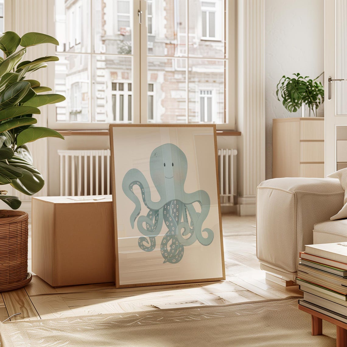 Octopus Wall Decor Under The Sea Wall Art Childrens Bedroom Toddler Room Decor Nursery Print Blue - Image 3